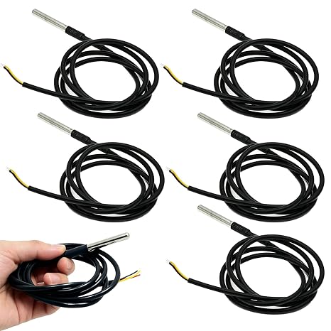 Digital Temperature Sensor Ds18b20 with 304 Stainless Steel Probe 1 Metre Cable 3 Lines VCC/DATA/GND Waterproof and Wear-Resistant Insulated Against Short Circuits Accurate Measuring Temperature