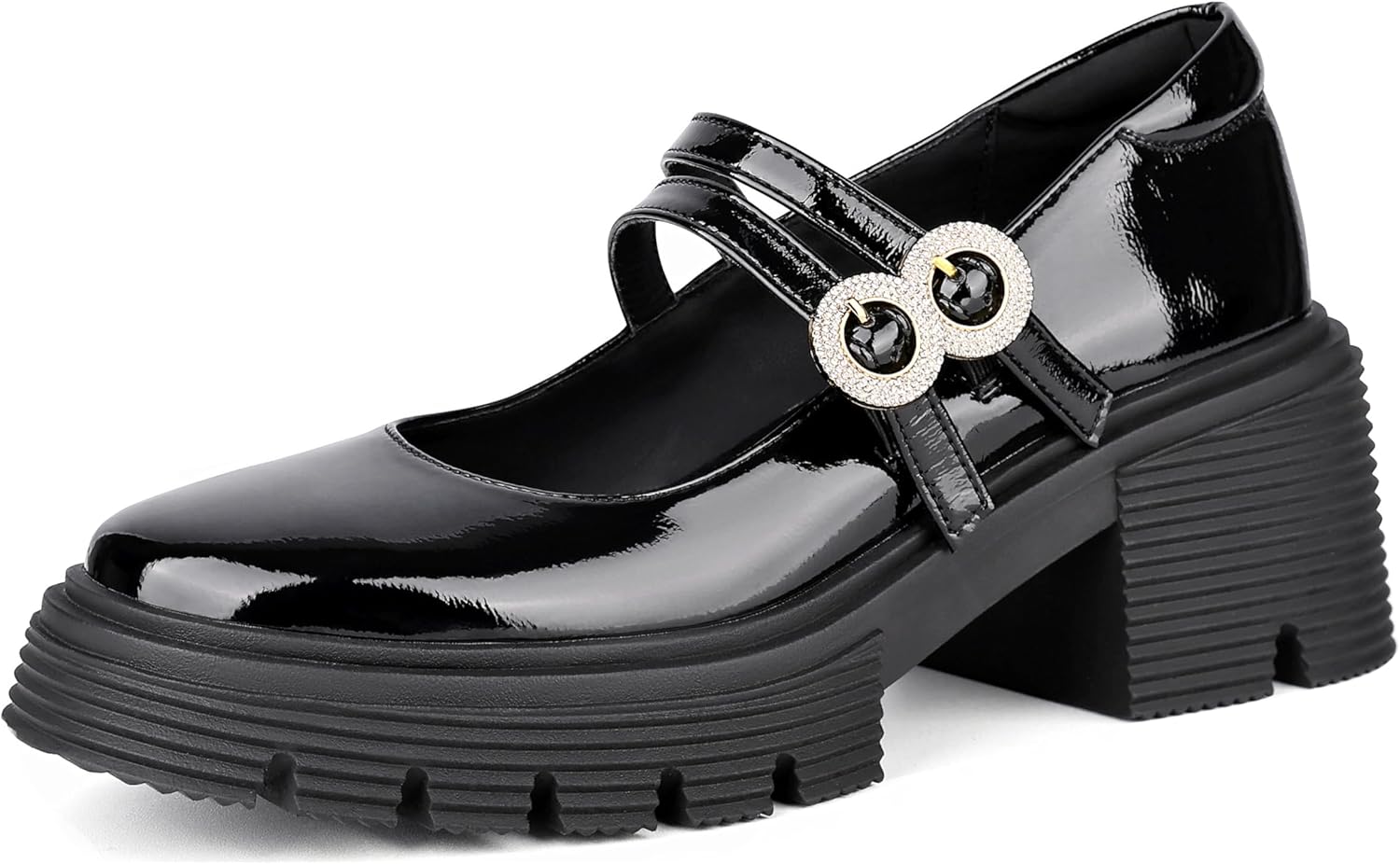 CouieCuies Women Mary Jane Heels Platform Comfortable Chunky Court Shoes Ankle Strap Mary Janes Pumps Lolita Shoe School Business Black 8