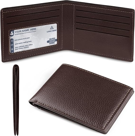 Mens Slim Bifold Wallet with ID Clear Window & 6 Credit Card Slots, Minimalist Handmade Bifold Wallets for Men, Thin Card Credit Holder Wallet for Men - Slim & Stylish (Coffee)