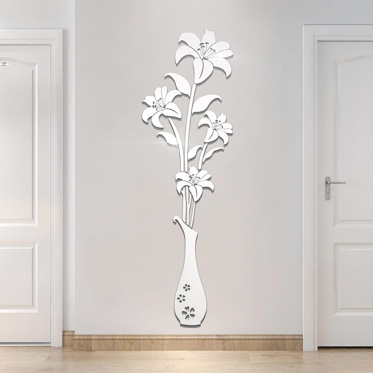 Mirror Wall Decals - 3D Flower Wall Stickers Murals for Living Room Bedroom,DIY Walls Decor for TV Background and Sofa Backdrop L, Mirror Silver
