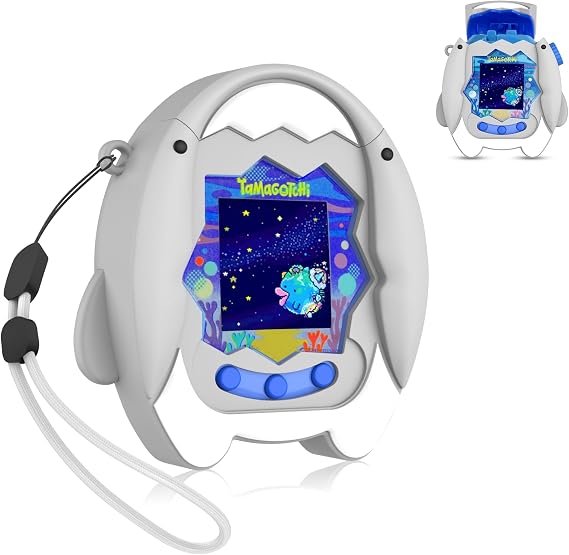 Connect Without Removal for Tamagotchi Paradise Silicone Case, SGHLDE Cute Drop-Proof Protective Case for Tamagotchi Paradise Accessories with Lanyard, Shark