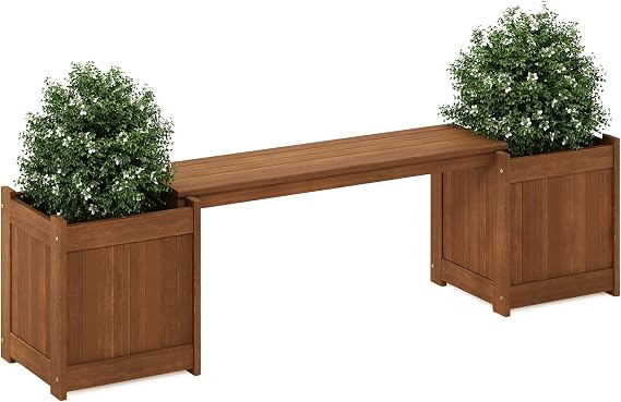 Furinno TIOMAN Outdoor Planter Box with Bench, Natural