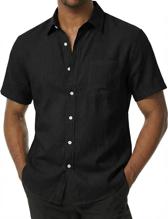 COOFANDY Men's Short Sleeve Linen Shirt Lightweight Summer Shirt Casual Shirt Beach Shirt Short Sleeve Shirt
