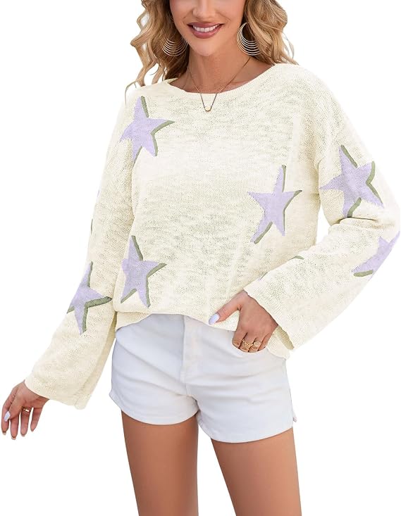 Women's Star Pattern Loose Thin Sweater Casual Pullover Sweaters