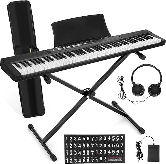 Keyboard Piano for Beginners 88 Key Semi-Weighted Keyboard Electronic Piano Keyboard with Sustain Pedal, Power Supply, Stand, Carrying Case, Headphone (Black)