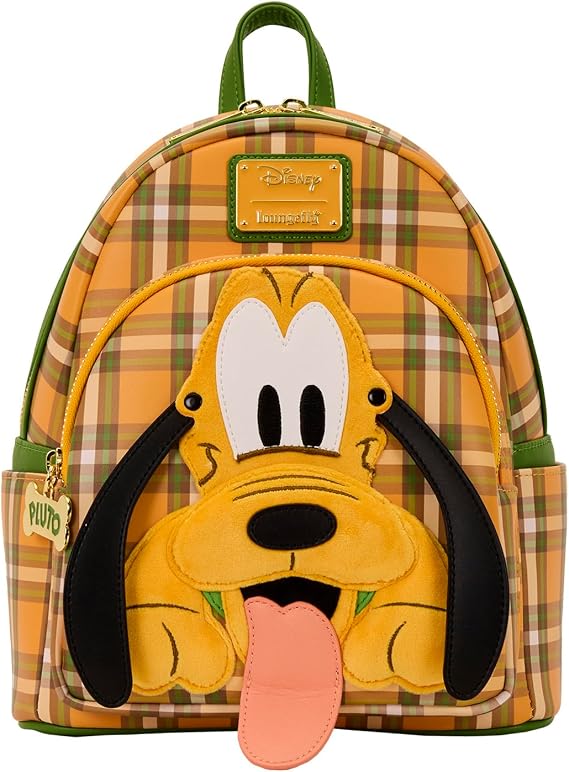 Loungefly Disney Pluto 95Th Anniversary Mini Backpack | Mini backpack with moving Pluto ears, plaid design, doghouse artwork, and debossed "Good Boy" shoulder straps.