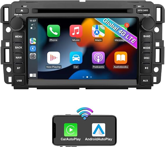 SWTNVIN Car Stereo Radio Android 13 DVD Player for GMC Sierra Yukon Chevrolet Buick Chevy Silverado Double Din 7inch IPS Multimedia Radio 4G Navi Support WiFi BT SWC Octa-core 4G RAM 64G ROM