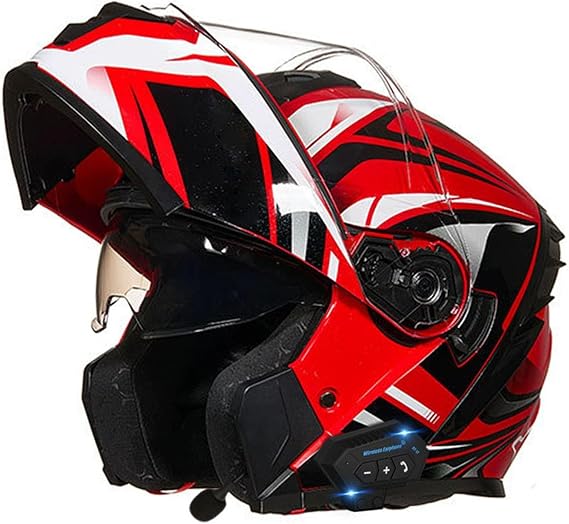Flip Up Front Motorcycle Helmet With Bluetooth Modular Motorbike Helmets Flip Up Full Face Helmet with Double Visor ECEDOT Approved Motocross Racing Helmet for Adults Men Women