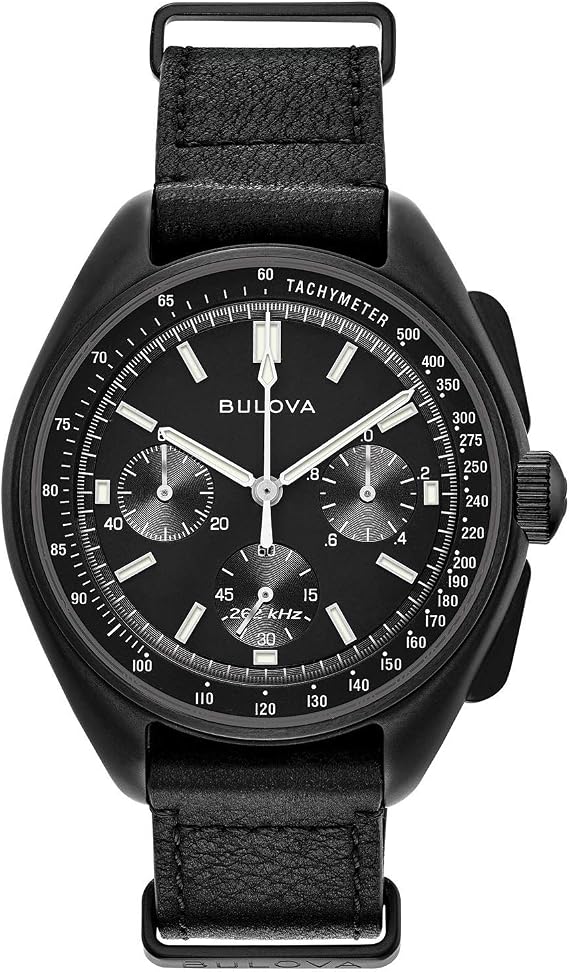 Bulova Men's Archive Series Lunar Pilot 6-Hand Chronograph Precisionist Black Ion-Plated Stainless Steel, Black NATO Strap and Sapphire Crystal Style: 98A186