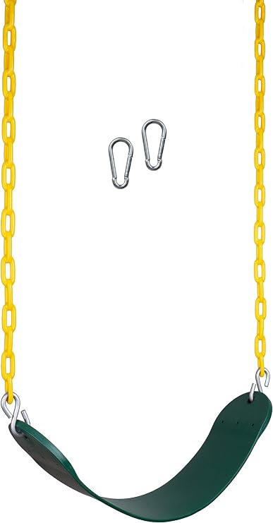 New Bounce Swing Seat - Swing Set Accessories for Outside, with Heavy Duty Rust-Proof Chain Coated in Thick Plastic for Safety and Comfort, Green, (1 Pack) | Swing Set Accessories for Outside, Heavy Duty Rust-Proof Chain, Coated in Thick Plastic, For Kids and Adults