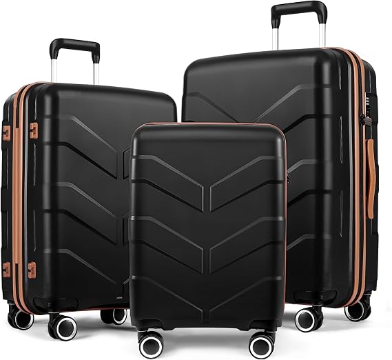 TILYMOL Luggage Sets 3 Piece with Spinner Wheel, Hardside Suitcase Set with TSA Lock, Expandable Lightweight Travel Luggage for Men and Women, Black