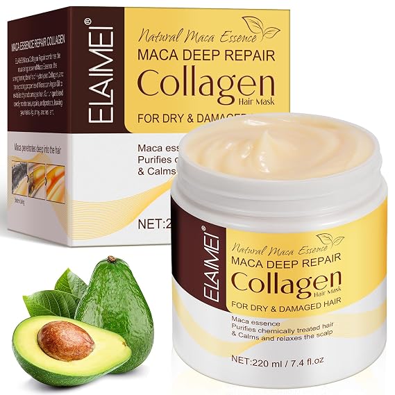 Collagen Hair Treatment Mask - 7.4 FL OZ,Deep Hydration & Repair for Dry, Damaged Hair, Natural Collagen Mask for Hair Treatment, Contain Collagen, Maca, Avocado Oil for All Hair Types