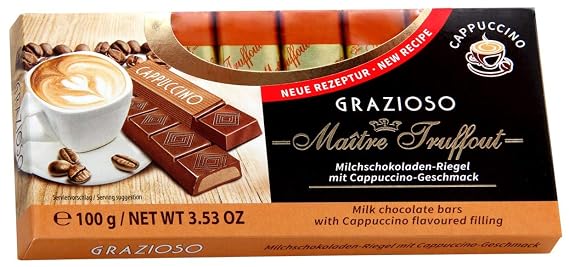 Maitre Truffout Grazioso Milk Chocolate with Capuccino Flavored Filling 6 x 100 grams