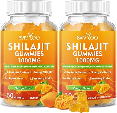 2 Packs Shilajit Gummies 1000mg Sugar Free - Shilajit Supplement for Men & Women - High in 85 Trace Minerals & Fulvic Acid - Energy, Brain, Immunity - 120 Gummies