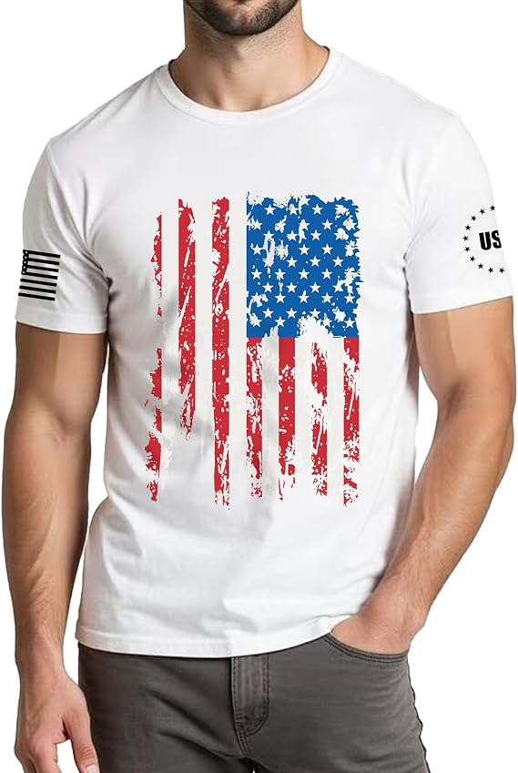 XLIEVO 4th of July Shirts Men:USA American Flag Patriotic Independence Day Higher Quality Short Sleeve T-Shirt