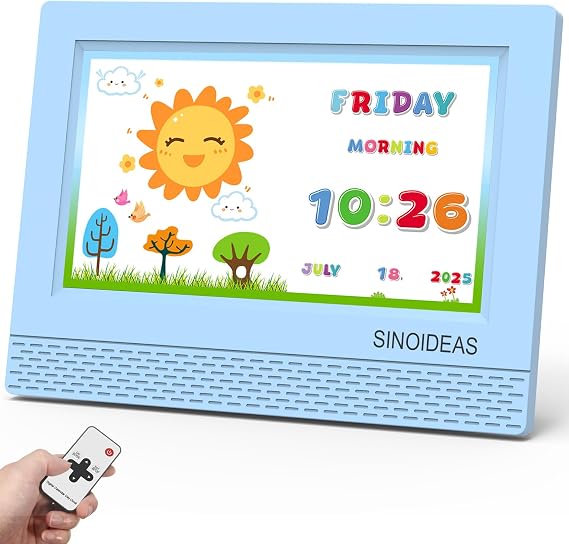 SINOIDEAS 7-Inch Kids' Digital Alarm Clock,Children's Sleep Trainer with Remote Control & Custom Reminder Function