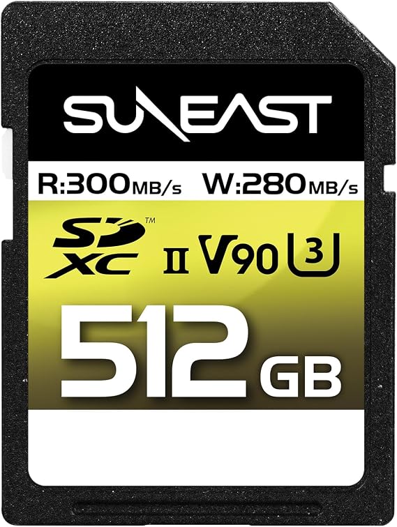 SUNEAST SDXC CARD 512GB MAXIMUM 300MBs UHS-II V90 pSLC U3 4K 8K ULTIMATE PRO PROFESSIONAL MEMORY CARD SE-SDU2512GA300