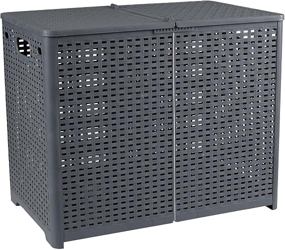 Double Laundry Baskets, Collapsible Laundry Hamper with Lids, Grey