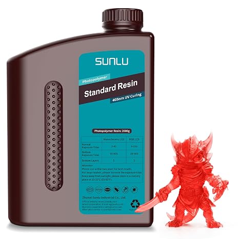 SUNLU Upgraded 2KG Standard 3D Printer Resin, 405nm UV-Curing Resin LCD/DLP/SLA 3D Printers, High Compatibility 3D Printer Resin, 2000g Clear Red