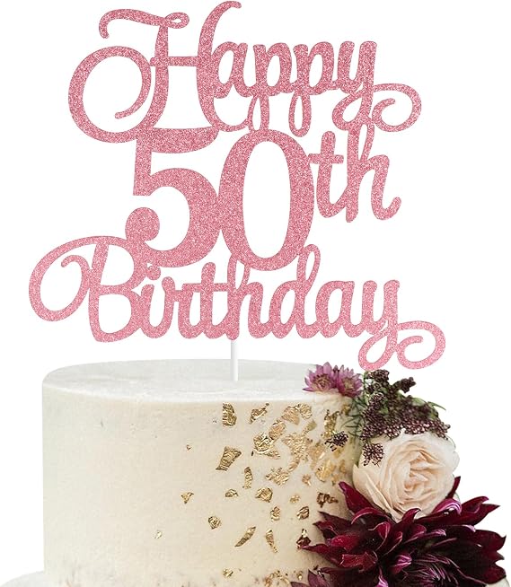 Happy 50th Birthday Cake Topper Rose Gold 50th Birthday Cake Topper for Women, Happy 50th Birthday Cake Decoration, 50 Cake Topper, 50th Birthday Decorations for Women Birthday Party Decoration (50)