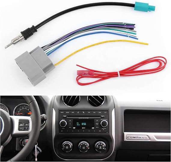 Car Radio Wiring Harness Kit,Stereo Wiring Harness with Antenna Adapter & Butt Connectors,Compatible with Chrysler Jeep Dodge Aftermarket Radio Wire Harness Kit Car Accessories