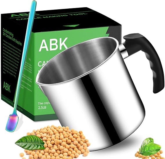 ABK Candle Making Pouring Pot,32oz 304 Stainless Candle Wax Melting Pot | 304 stainless steel;wax melting pot;stainless melting pitcher;Heat-Resistant Handle;Dripless Pouring Spout;Non-drip spout;