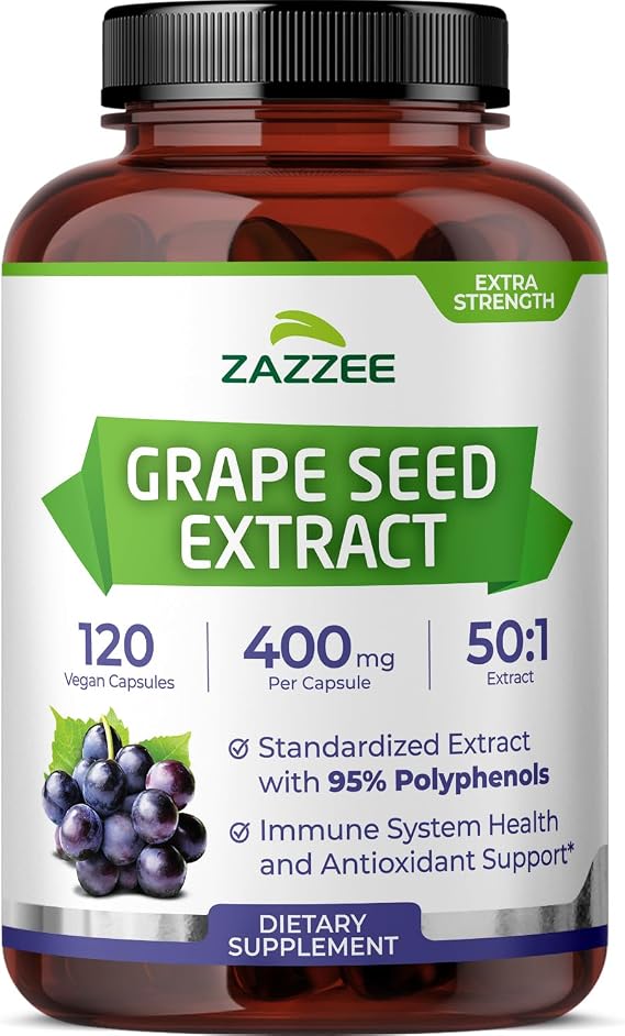 Zazzee High Strength Grape Seed 50:1 Extract, 120 Capsules, 95% Polyphenols