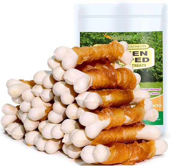 Chicken Wrapped Dog & Cat Chew Treats, Real Chicken Calcium Sticks, 10.0 oz Pet Training Snacks with Natural Ingredients (A-10.0oz)