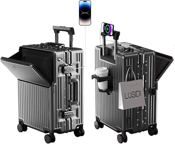 Carry on suitcase Zipperless Luggage,Polycarbonate Aluminum Hard Shell, Expandable Carry-On Suitcase with Spinner Wheels, 20 Inch Cabin