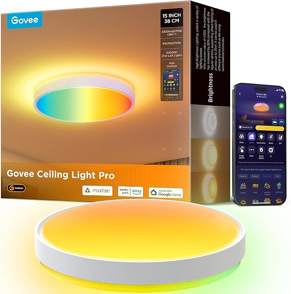 Govee Smart Ceiling Light 4300LM 15 Inch, RGBIC 2700K-6500K 1 Pack
