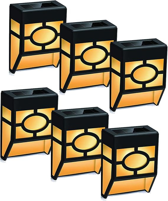 Solar Powered LED Wall Lights - 6 Pack Outdoor Waterproof Decorative Lighting for Outside Wall Deck Fence Patio Front Door Stair Steps Landscape Garden Yard Backyard Driveway Path, Warm White