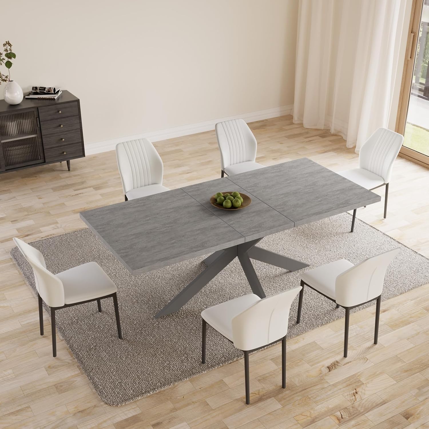 jiexi Dining Room Tables for 6-8 Person Space Saving Expandable Dining Table, Metal Frame Farmhouse Rectangular Kitchen Dining Table for Home Office Table  6 Chairs