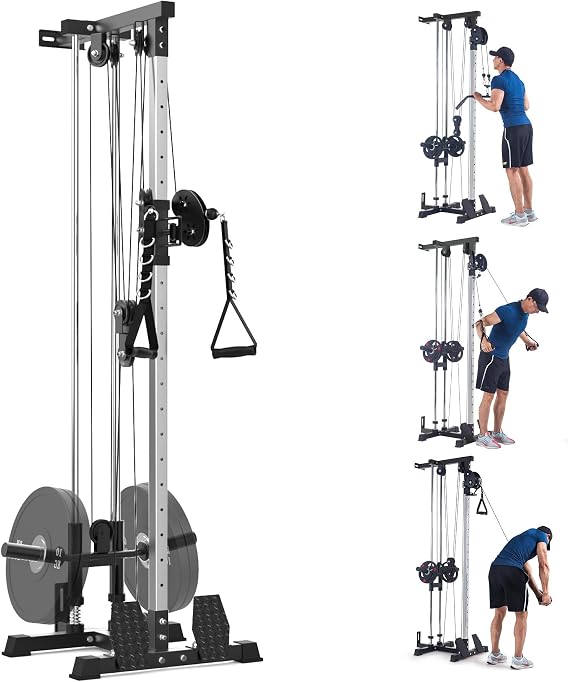 Wall Mount Cable Station for Home Gym, Space Saving LAT Pull Down Machine with 20 Positions Adjustable Pulley System, Cable Cross Over Machine for Fitness Equipment, Black