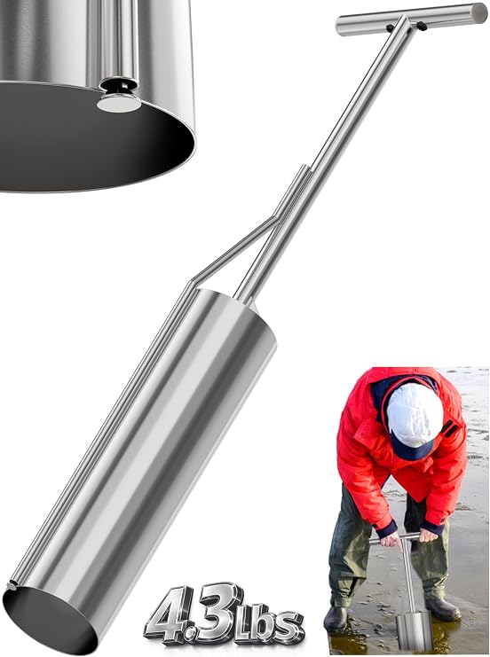 SturdyShape Premium Clam Gun for Clamming Stainless Steel with Vent V4 33Inch and 5 Inch Tube Diameter HD for Recreational Clam Diggers & Harvesters