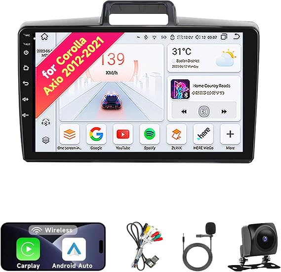 Android 14 Car Radio Stereo for Toyota Corolla Axio Fielder 2012-2021 - 9" IPS Touch Screen, Upgrade Dash Kit with CarPlay & Android Auto, GPS Navigation, Bluetooth 5.0, WiFi,