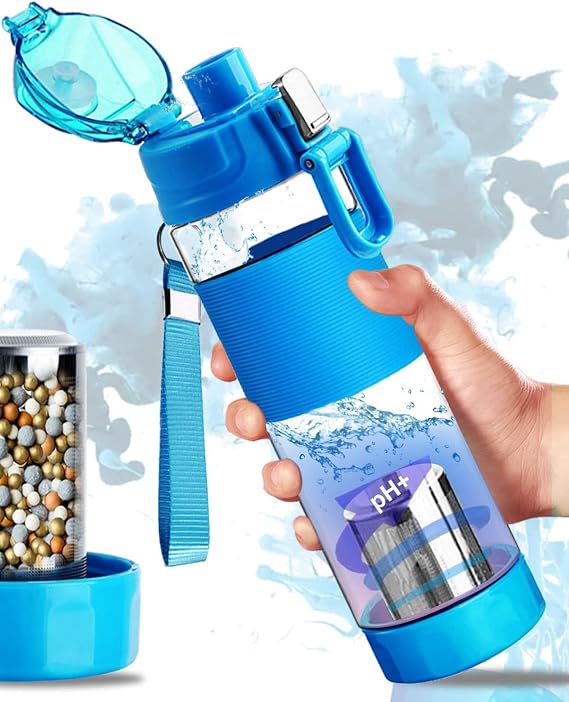 Alkaline Water Bottle 22oz Minerals Filtered Reduce ORP Ph Water Filter Alkaline 9.5, Alkaline Water Filter Bottle for Sports,Camping