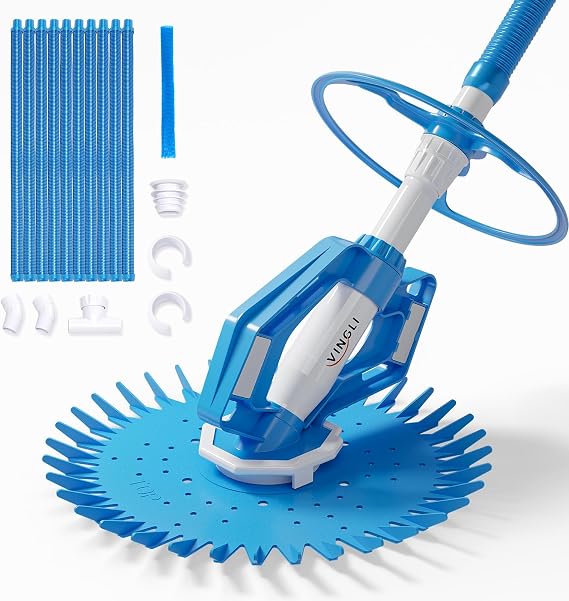 VINGLI Suction Pool Cleaner, Automatic Wall-Climbing Vacuum - Light Blue | For both above-ground & inground pools, powerful suction climbs walls & floors, 33FT hoses included, Works with 3/4HP pump