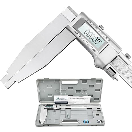 12 Inch Digital Caliper with 6" Long Jaw All-Metal Frame | 0.0005"/0.01mm Inch High Resolution, Large LCD Display, Inch Metric Conversion, Fine Polished Finish, Portable Case