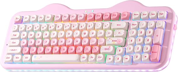 YUNZII C98 Cute Wireless Mechanical Keyboard(Pink, Milk V2 Linear Switch) | 99 Keys with Number Pad, Hot Swap, PBT MOA Keycaps, BT5.0/2.4G/USB-C, Gasket Mount, Custom RGB Backlit for Win/Mac