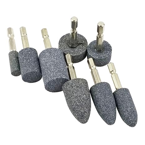 8 Pcs Rotary Grinding Stone - 1/4'' Hex Shank Assorted Shape Abrasive Stone Mounted Grinding Point Aluminum Oxide Sharpening Bits for Rotary Tool Drill