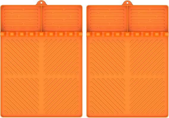 Silicone Griddle Tools Mat for Blackstone, Griddle Accessories Side Shelf Mat Grill Pad for Outdoor Grill Kitchen Counter Spatula Silicone Mat with Drip Pad (Orange (2Packs))