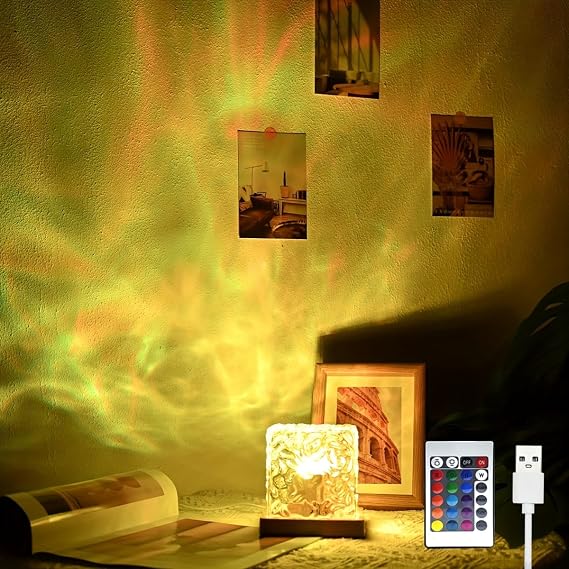 YXQUA Cube Ocean Wave Projector, 16 Colors Northern Lights, Rechargeable | Remote, Touch Control, Timer, 3D Flame Water Ripple, Night Light, for Bedroom, Meditation, Yoga, Gift for Teenage Girls