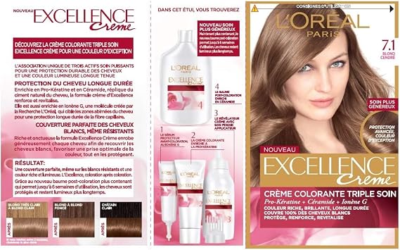 L'Oréal Paris - Excellence Crème - Permanent Hair Colour Triple Care 100% Coverage White Hair - Shade 7.1 Ash Blonde