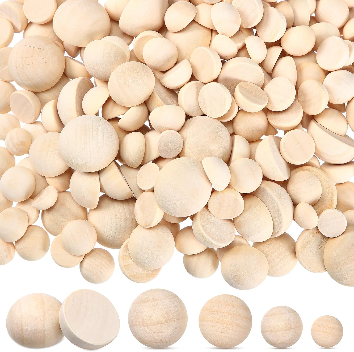 300 Pieces Half Wooden Balls Unfinished Wood Half Ball Split Wood Balls Mini Hemisphere Round Balls for DIY Crafts Projects Wooden Ornaments Making Coloring Supplies 12 mm, 15 mm, 20 mm, 25 mm