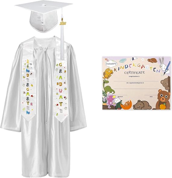GraduatePro Kindergarten Graduation Cap and Gown Package Class of 2025 for Kids with Stole Certificate
