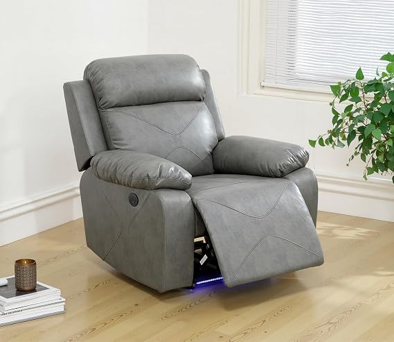 Power Recliner Sofa with LED Lights, Wall Hugger Recliner with Hidden Arm Storage/Cup Holders, Leather Reclining Chair for Living Room/Apartment/Home Theater/Rv on Clearance