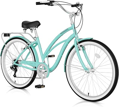 LILYPELLE Beach Cruiser Bike for Women Men, 24 26 inch Womens Bike with Rack, 7-Speed Comfort Cruiser Bicycle Step Through for City Commuter, Retro Bicycle for Seniors Ladies Adults