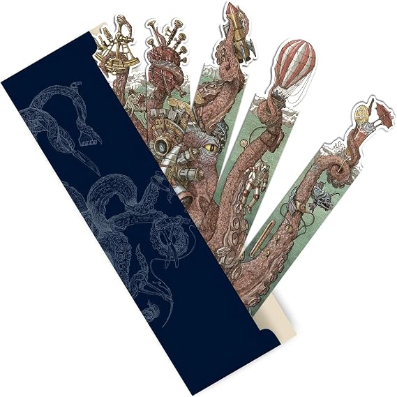 Hand-Drawn Octopus Bookmark - Eco-Friendly Paper Bookmark with Unique Design and Elegant Envelope - Perfect Gift for Book Lover - Set of 5