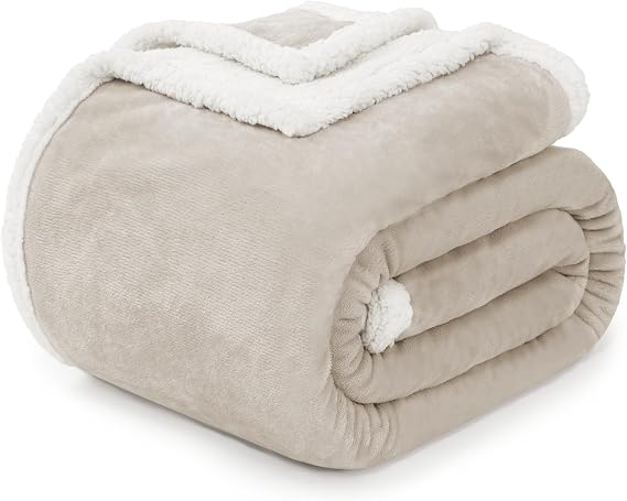 BEAUTEX Sherpa Fleece Throw Blankets Soft Fluffy Flannel Plush Cozy | Fuzzy Beige Cuddle Blanket for Couch, Bed, Sofa, Adults (50" x 60", Beige)