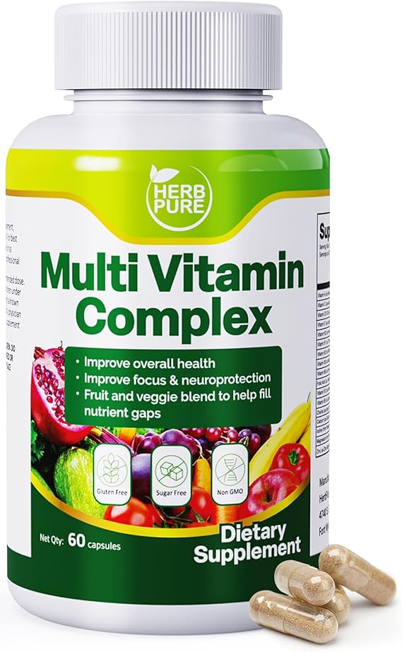 Multi Vitamin Complex Daily Multivitamins 60 Capsules (1 Pack) | 28 Essential Vitamins & Minerals with Active Vitamins for Men and Women, Superfood Blend, Alpha GPC Made in USA